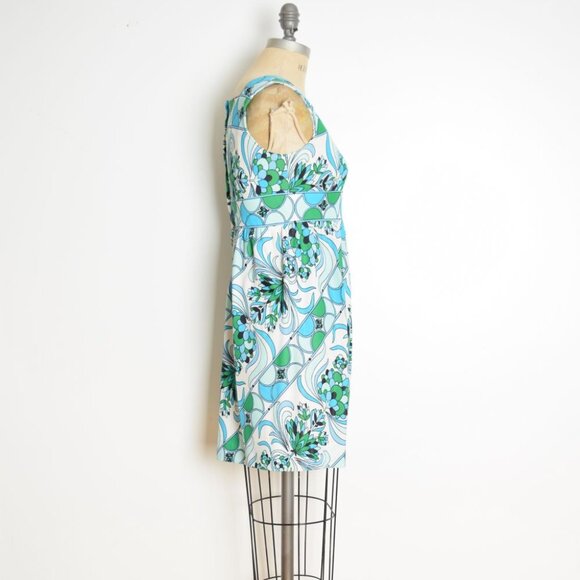 vintage 60s dress blue green psychedelic floral graphic print babydoll mini XS - Picture 5 of 10